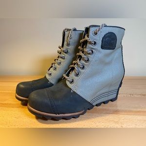 Sorel PDX Wedge Boots waterproof Women's 10 Leather Colorblock Black/Gray